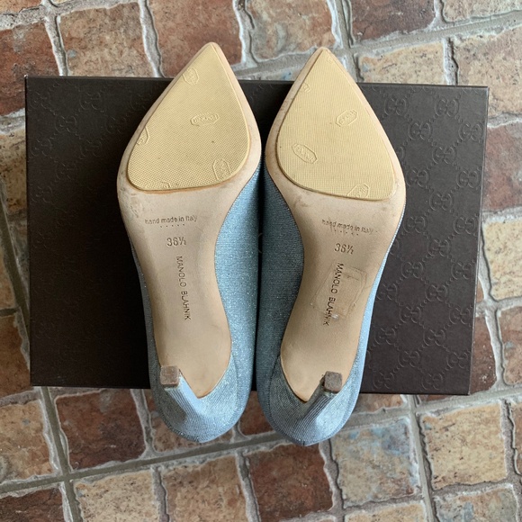 Manolo Blahnik BB Silver Sparkle Pointed Pumps - Picture 10 of 13